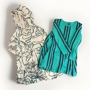 Tea Collection 2T Long Sleeve Dress Bundle Lot Teal Aqua Blue Striped Animals